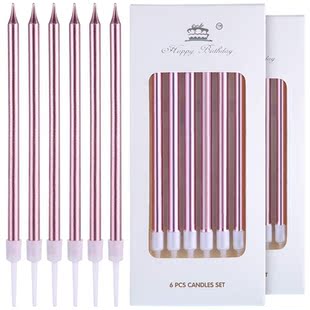6 Pcs Long Thin Cake Candles Metallic Birthday Candles Long
