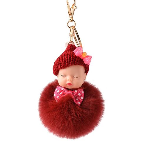 New Arrival Artificial Rabbit Fur Pompom Keyring Super Cute