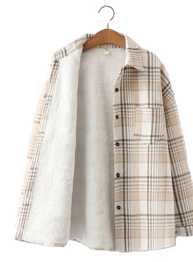 2021 Fashion Thick Velvet Plaid Shirts Women Winter Keep War