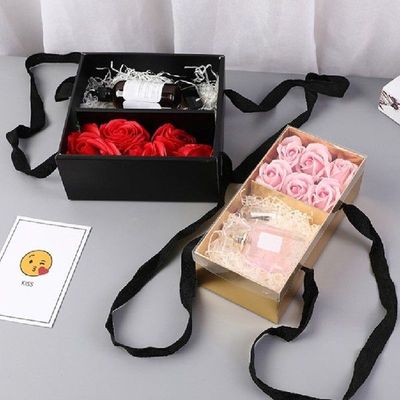 Gift Box Packaging Gold Black Portable Bouquet Florist