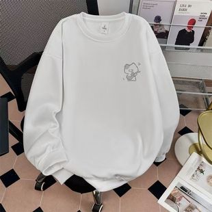 圆领长袖男中大童秋冬季加绒加厚百搭款女款卡通印花美式卫衣