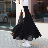 胖mm显瘦遮肚长款 女装 雪纺裙子新款 黑色半身裙大码 加大长裙夏季