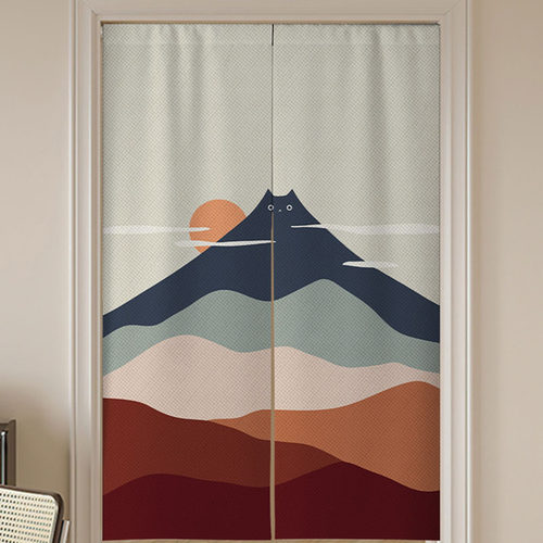 日式猫咪简约抽象猫咪门帘家用遮挡半截帘子免打孔遮丑挂帘隔断窗