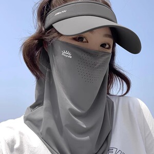 夏季冰丝防晒面纱护颈挂耳面罩冰感骑行出游面纱脸罩全脸透气遮阳