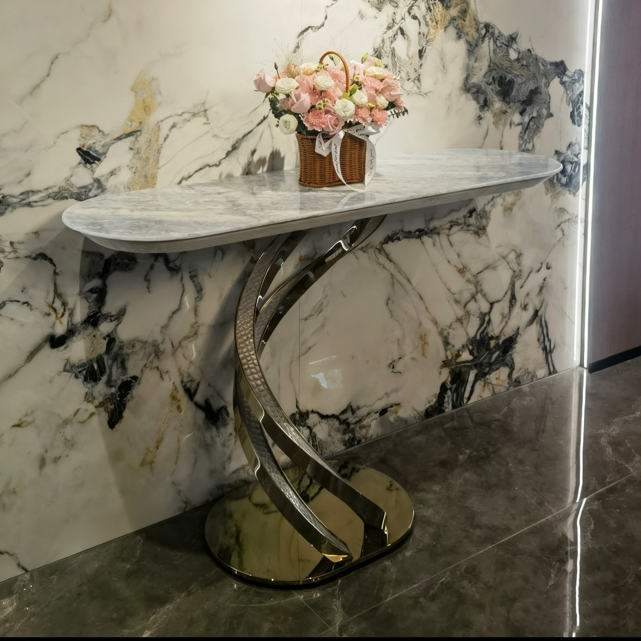 入户高端轻奢风奢石不锈钢玄关台