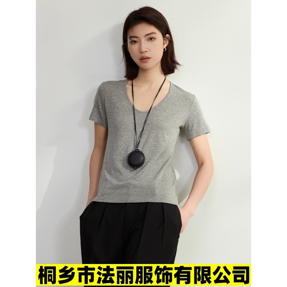 桐乡市法丽服饰有限公司冰爽面膜天丝短袖女t恤新款丝滑透气正肩U