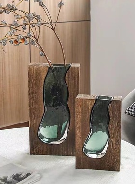 床头现代原木实木民宿透明玻璃花瓶家居设计师装饰酒店板房摆件