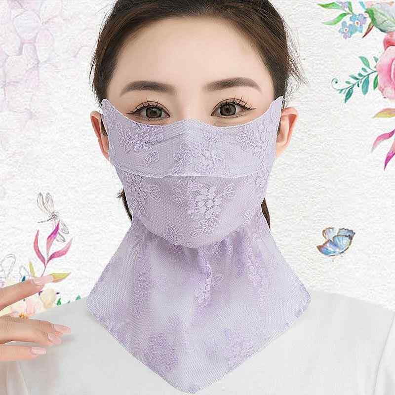 夏季蕾丝防晒口罩女护脖一体大面罩护脸骑行防晒5D立体露鼻透气