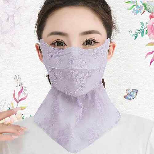 夏季蕾丝防晒口罩女护脖一体大面罩护脸骑行防晒5D立体露鼻透气