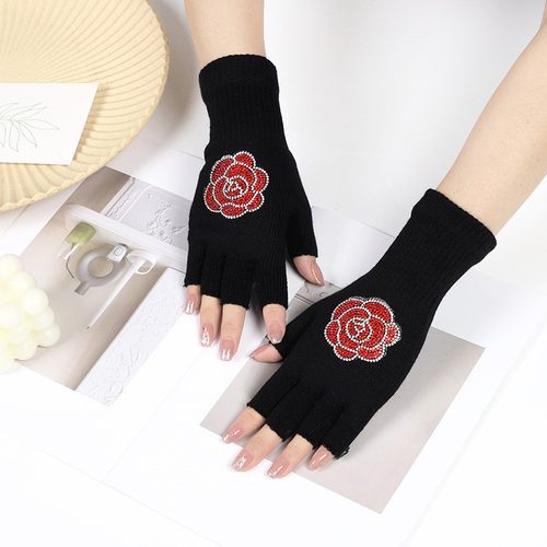 水兵舞手套半指铆钉手套毛线手套秋冬黑色露指手套男女演出手套女