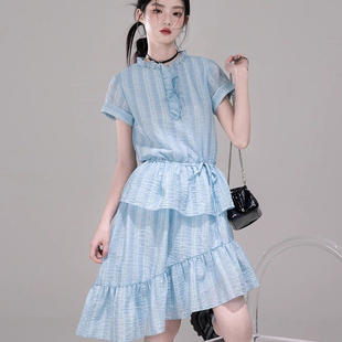 吊带连衣裙子女夏 小个子减龄高级感甜美双层木耳花边显瘦雪纺短款