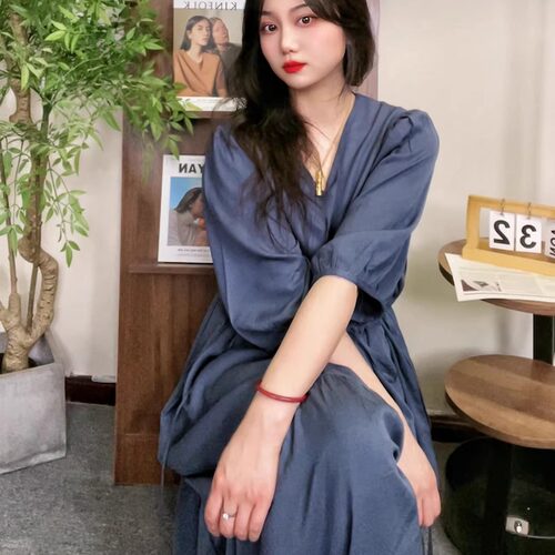 2025新款连衣裙女春夏棉绸纯色款