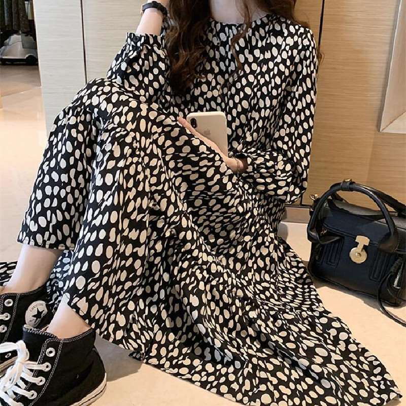 Chiffon Polka Dot Dress Women's Spring and Autumn New Ar