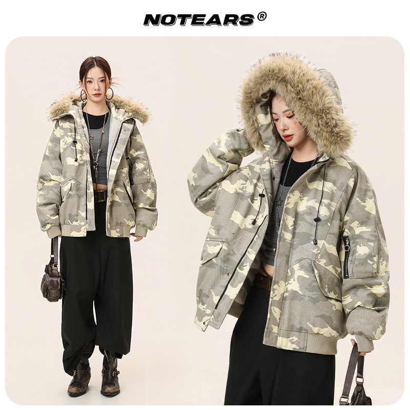 【可拆卸座山雕毛领】工装派克服棉衣