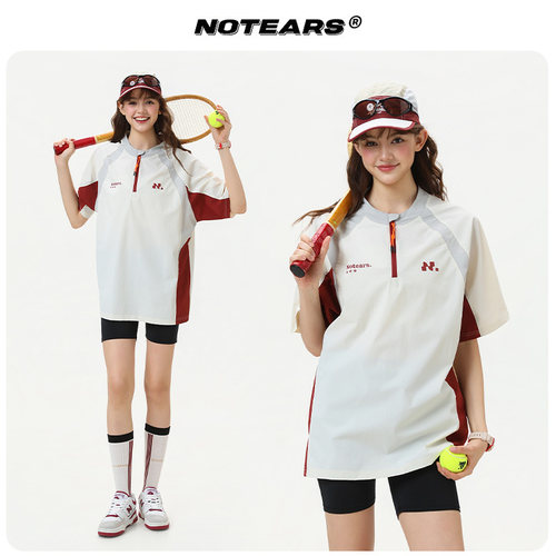 NOTEARS/没有眼泪 户外机能风撞色拼接休闲半拉链短袖T恤DT3610
