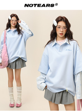 【衬衫假两件polo领】星星衬衫袖假两件polo领卫衣秋季情侣2599