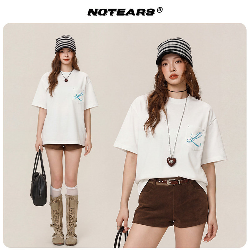 NOTEARS/没有眼泪 重磅休闲贴袋刺绣花体字母重磅短袖T恤DT3601