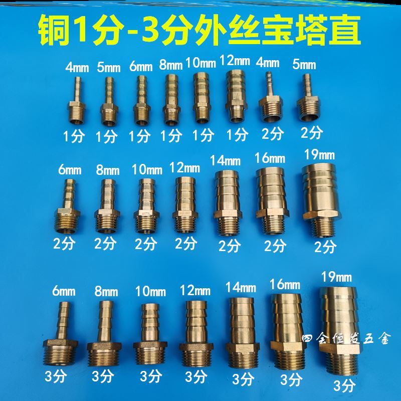 8mm6mm3分4mm1分配件内丝天然气插口加厚铜咀5mm水咀外丝宝塔接头