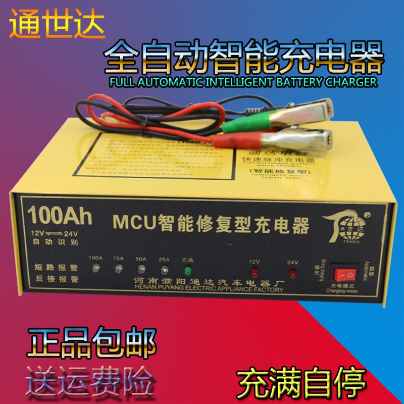 汽车电瓶充电器12V24V摩托轿车蓄电池智能脉冲纯铜充电机100A