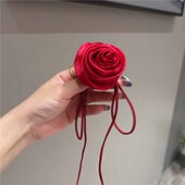 颈间玫瑰花朵项链花脖子绑绳颈圈链子锁骨链2024年新款 网红饰品女