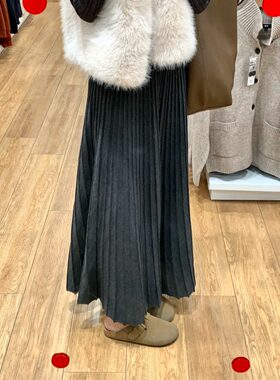 秋冬款毛呢裙女法式高腰A字遮肉长裙韩版百搭时髦胖MM针织半身裙