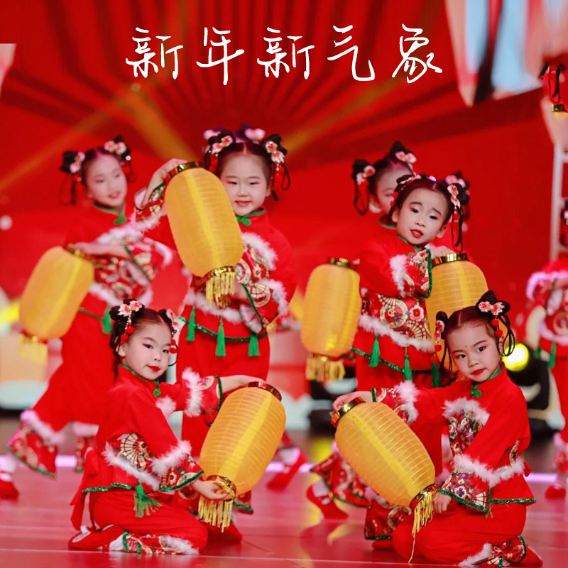 元旦儿童喜庆舞蹈打鼓演出服太平女儿鼓秧歌中国红梦娃幼儿表演服