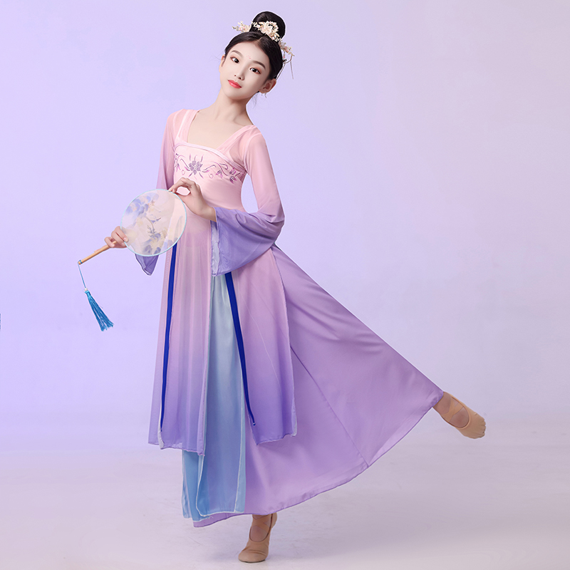 儿童古典舞演出服飘逸中国风襦裙扇子舞纱衣女童汉唐练功舞蹈服装