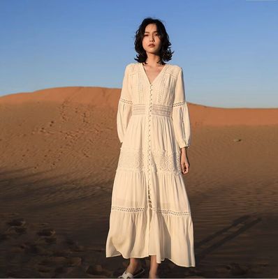 白色仙女长裙云南穿搭海边度假西藏青海湖沙漠旅游拍照显瘦沙滩裙