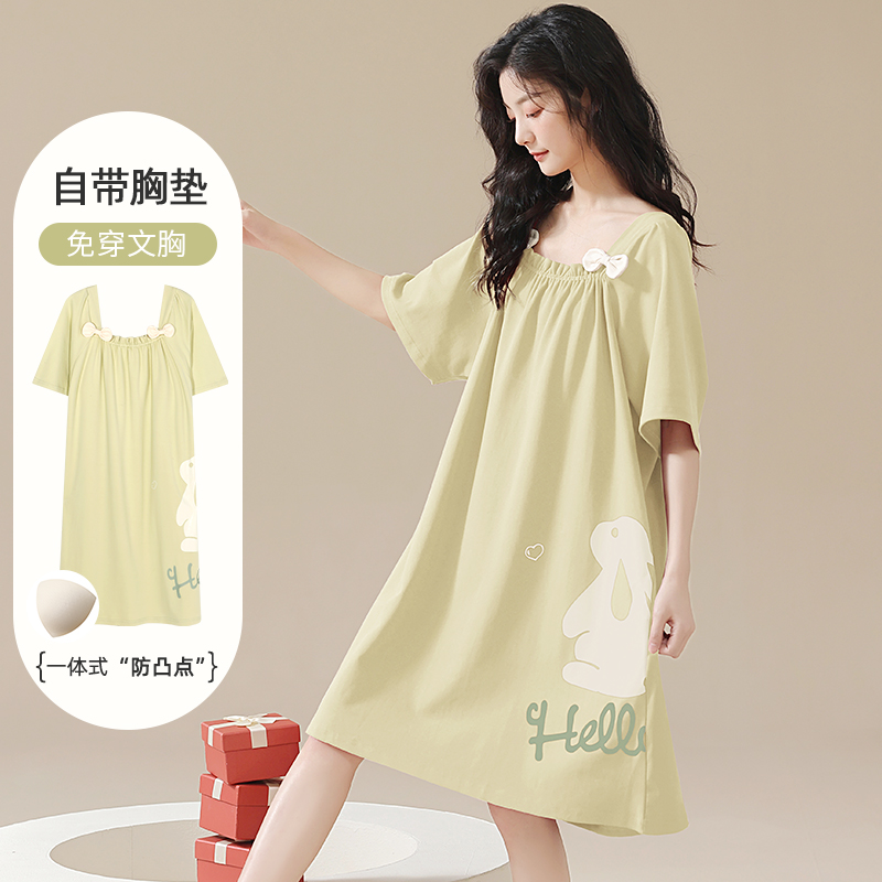 芬腾睡裙女夏季纯棉带胸垫夏款夏天女士性感温情孕妇睡衣女款2025