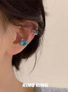海洋之心|耳夹/RINGRING商店耳骨夹小众蓝色爱心宝石无耳洞耳饰
