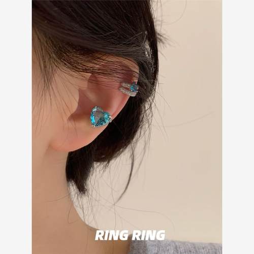 海洋之心|耳夹/RINGRING商店耳骨夹小众蓝色爱心宝石无耳洞耳饰
