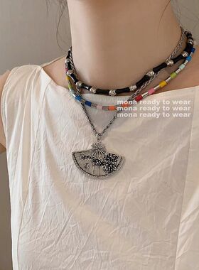 MONA 网红爆款 复古扇子项链 配饰女 (只有扇子项链)