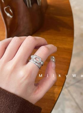 有迹MilkyWay马蹄扣U型双层满钻戒指ins风高级韩国小众开口指环女