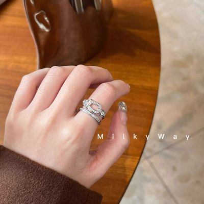 有迹MilkyWay马蹄扣U型双层满钻戒指ins风高级韩国小众开口指环女