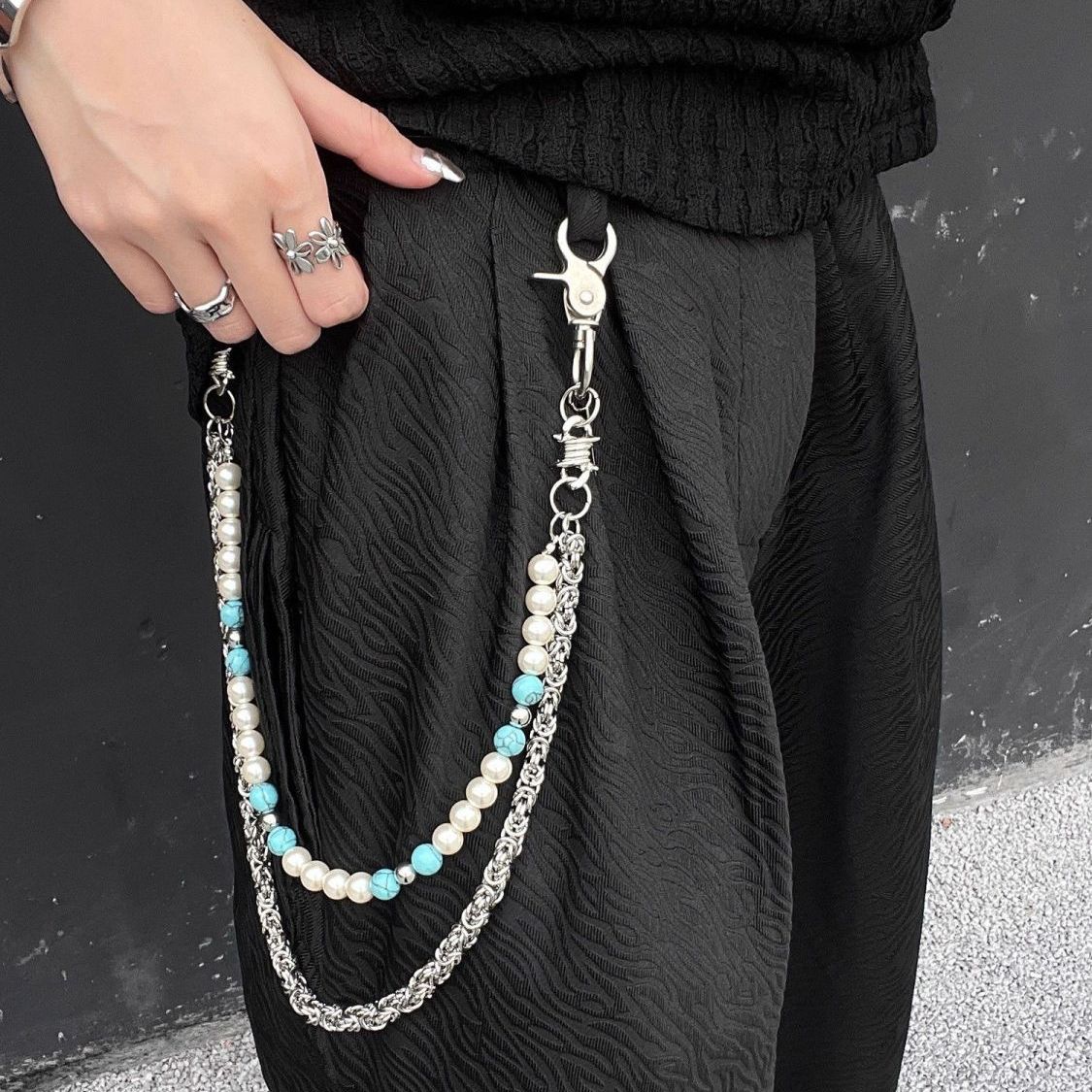 挂链装饰西裤珍珠配饰腰链潮