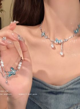 甜酷清冷感蓝色蝴蝶珍珠