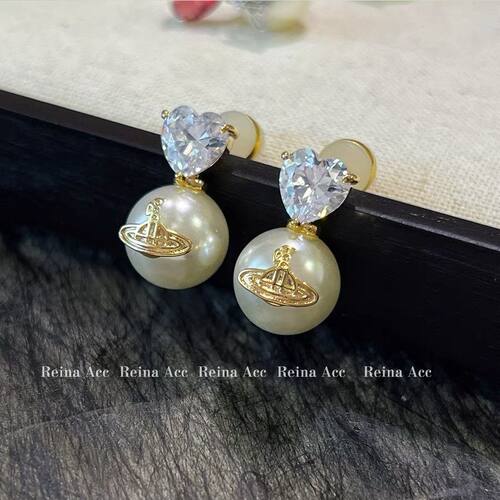 星球西太后爱心锆石珍珠耳环2025新款爆款耳钉女轻奢独特法式耳饰