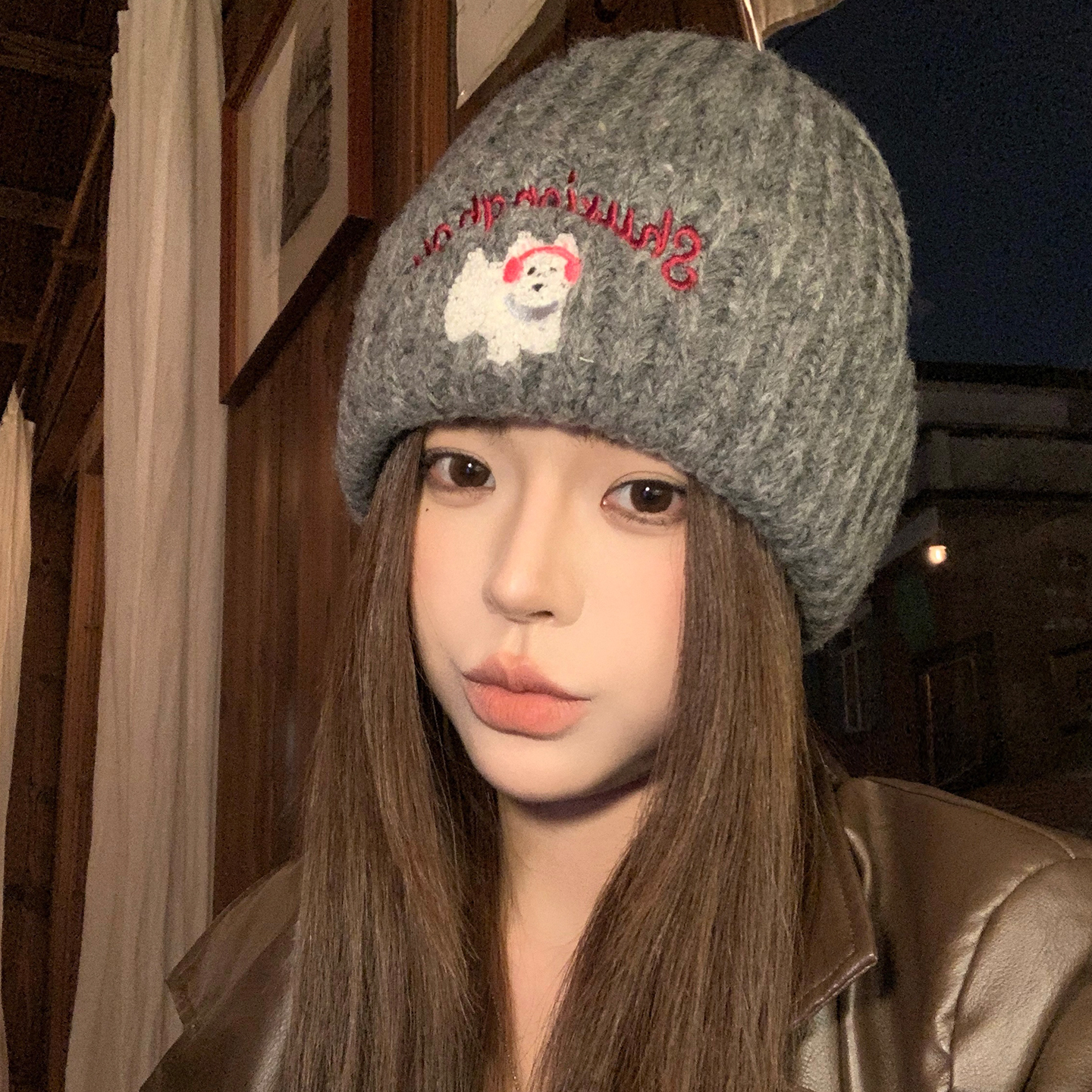 显脸小毛线帽氛围感保暖包头帽