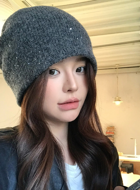 帽子女款2025新款冬毛线帽显脸小毛绒冷帽大头围保暖针织帽护耳帽