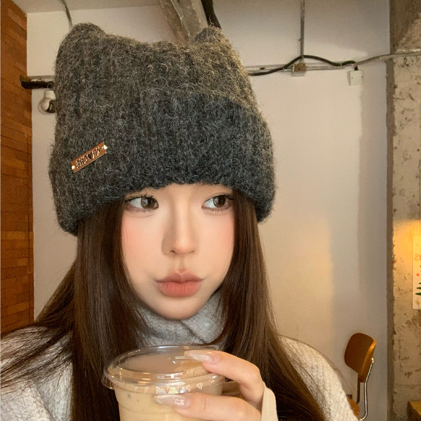 韩系可爱猫耳朵帽子针织帽冬帽女保暖防寒护耳毛线帽大头围显脸小,服饰配件/皮带/帽子/围巾,帽子,淘宝优惠券,粉丝福利购,淘宝优惠卷