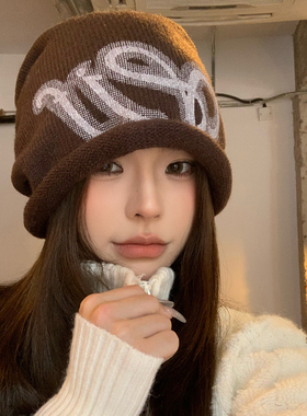 冷帽大头围女款秋冬韩系保暖针织帽子卷边堆堆帽显脸小包头护耳帽