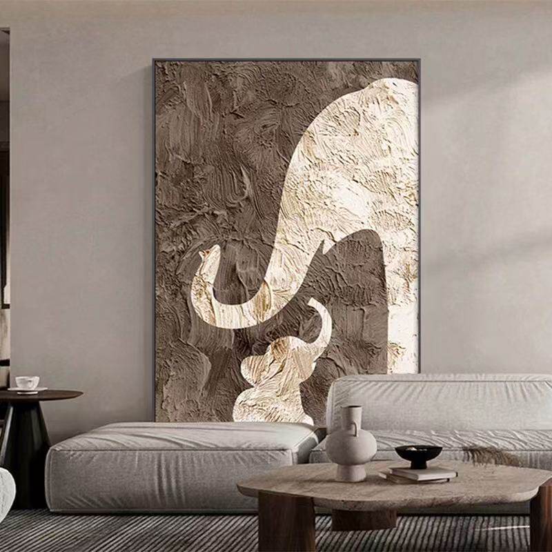 侘寂中古风手绘肌理大象入户玄关装饰画客厅沙发背景墙落地画壁画,家居饰品,油画,淘宝优惠券,粉丝福利购,淘宝优惠卷