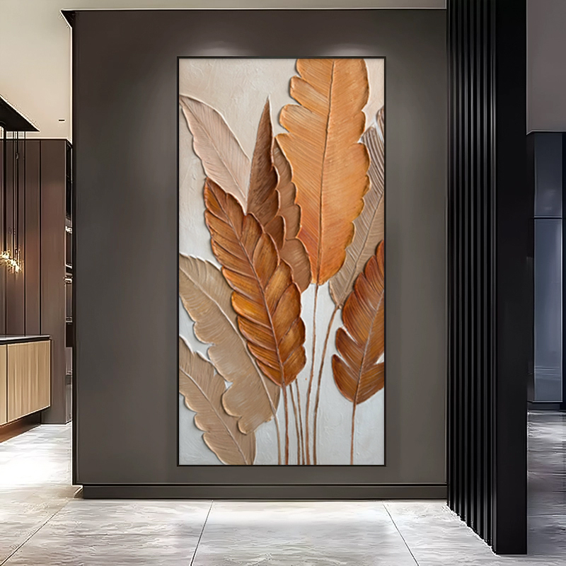 玄关手绘油画家大业大走廊过道尽头大芬村挂画入户正对门肌理壁画