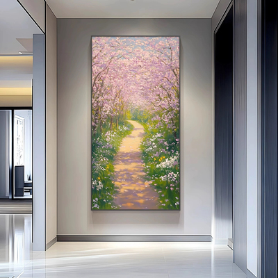 莫奈花园玄关纯手绘油画大芬村治愈系风景挂画走廊过道高级装饰画