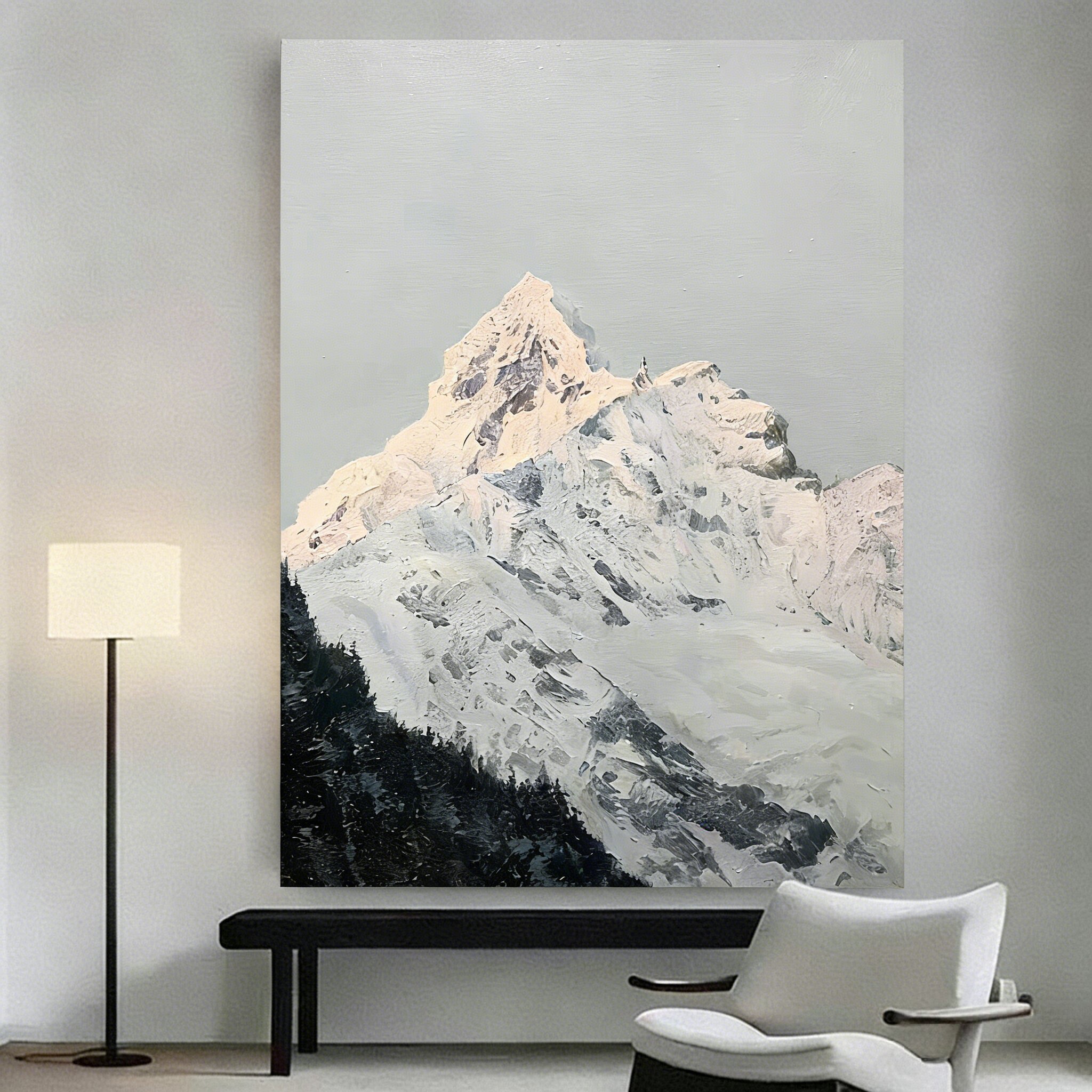 大芬村纯手绘油画简约现代风客厅日照金山挂画立体无框书房装饰画