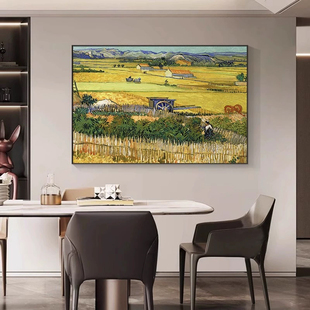 梵高丰收手绘油画客厅沙发背景墙挂画大芬村装饰画印象派横版餐厅
