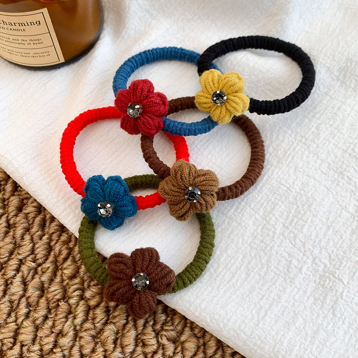 水钻毛线花朵儿童发圈女生橡皮筋简约百搭高级感发饰高弹扎头发绳,童装/婴儿装/亲子装,发饰,淘宝优惠券,粉丝福利购,淘宝优惠卷