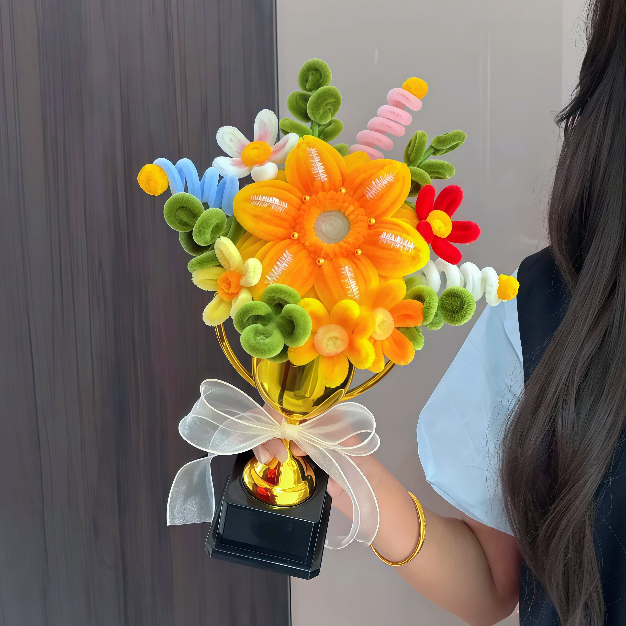 向日葵奖杯花束diy扭扭棒材料包教师节礼物送幼儿园老师伴手礼图片