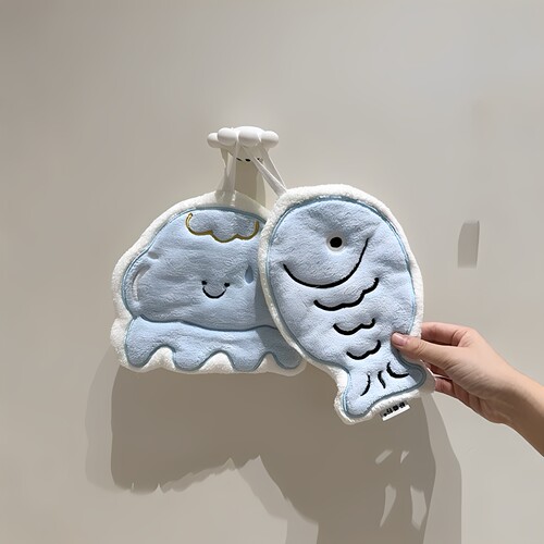蓝色小鱼擦手巾可爱吸水手帕