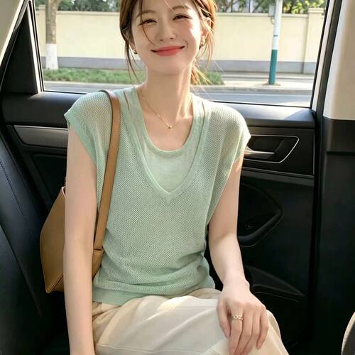 韩系小众独特凉感镂空针织T恤百搭上衣女2026新款夏季休闲简约T恤